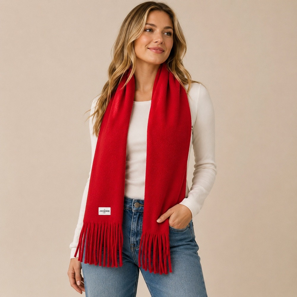 Joe Boxer Red Fleece Scarf Long Fringed Winter Accessory OSFM Solid Red